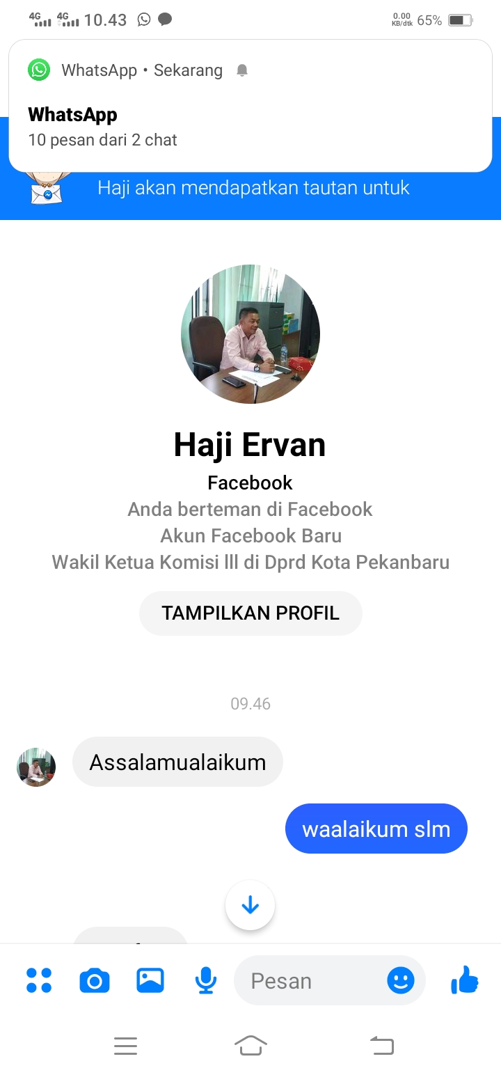 Akun FB Wakil Ketua Komisi III DPRD Pekanbaru H Ervan Di-hack Pelaku Kejahatan